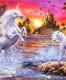 Einhorn in der Traumwelt Diamond Painting mit Schloss