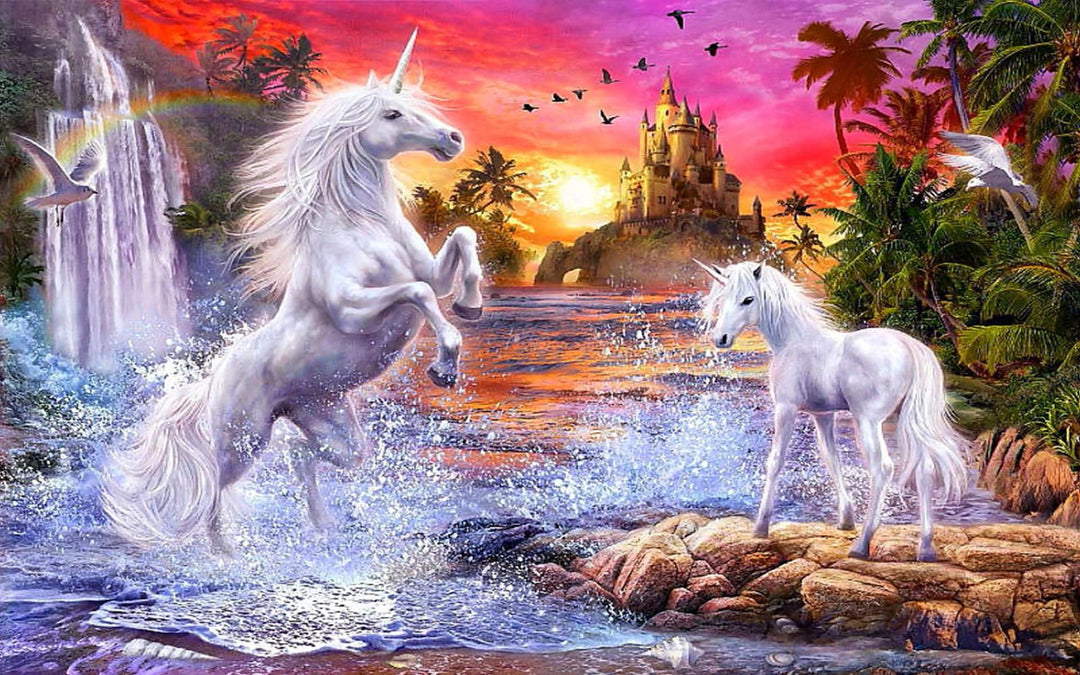 Einhorn in der Traumwelt Diamond Painting mit Schloss