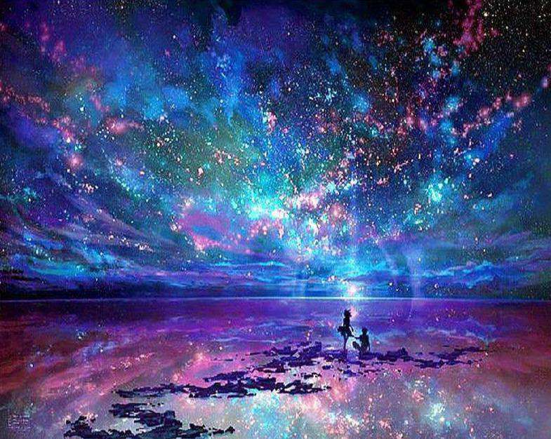 Bunter Sternenhimmel am Meer - Diamond Painting Motiv