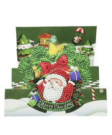 3D-Weihnachtskarte Weihnachtsmann in Grün - Diamond Painting Karte