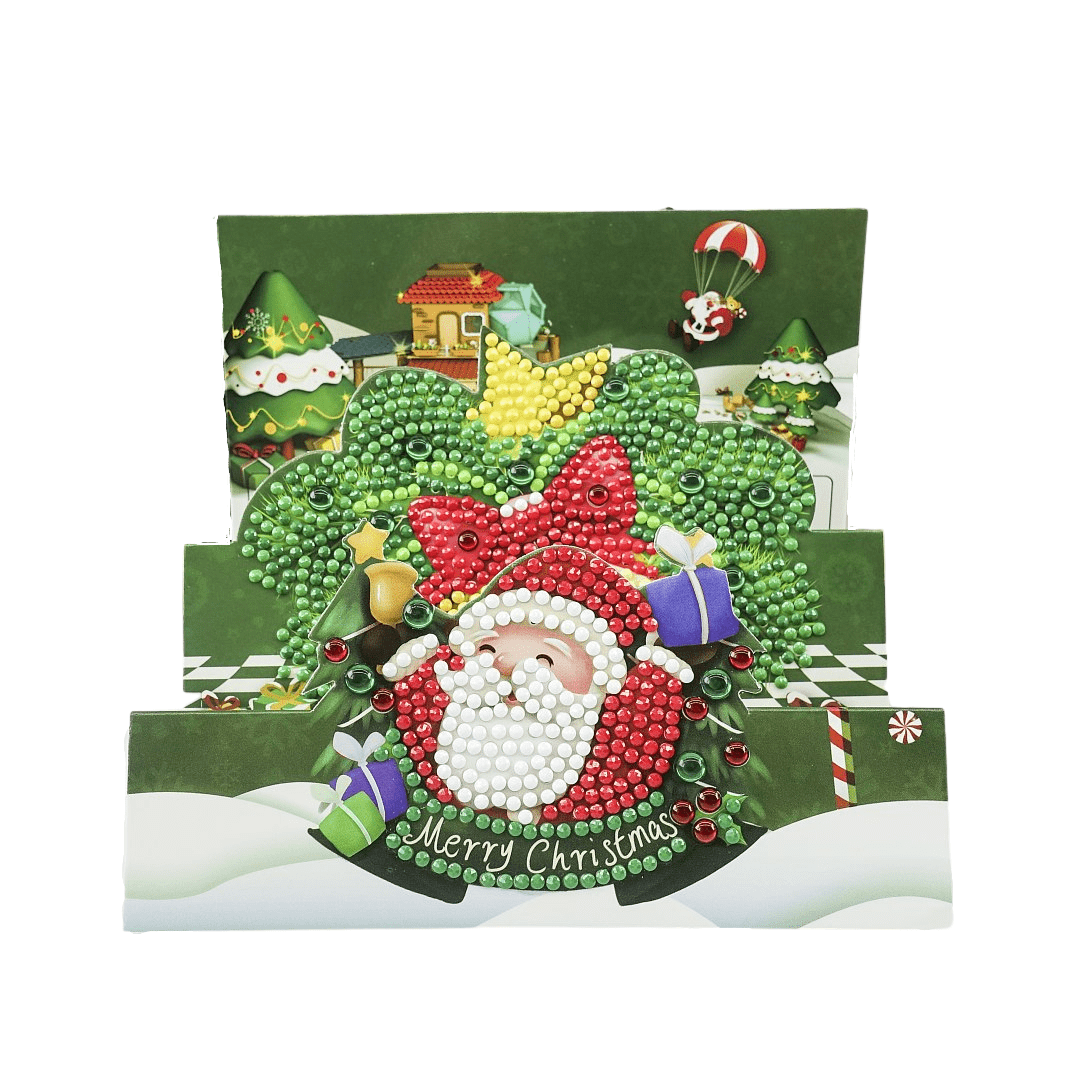 3D-Weihnachtskarte Weihnachtsmann in Grün - Diamond Painting Karte