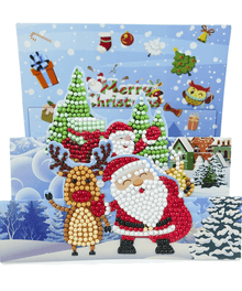 3D-Weihnachtskarte Weihnachtsmann und Rentier - Diamond Painting Karte