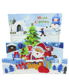 3D-Weihnachtskarte Weihnachtsmann am Weihnachtsbaum - Diamond Painting Karte