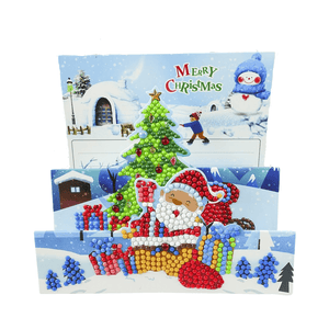 3D-Weihnachtskarte Weihnachtsmann am Weihnachtsbaum - Diamond Painting Karte