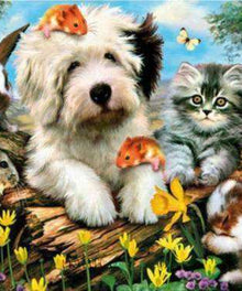 Haustiere im Garten - Diamond Painting Motiv