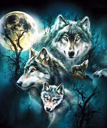 Vier Wölfe bei Vollmond - Diamond Painting Motiv