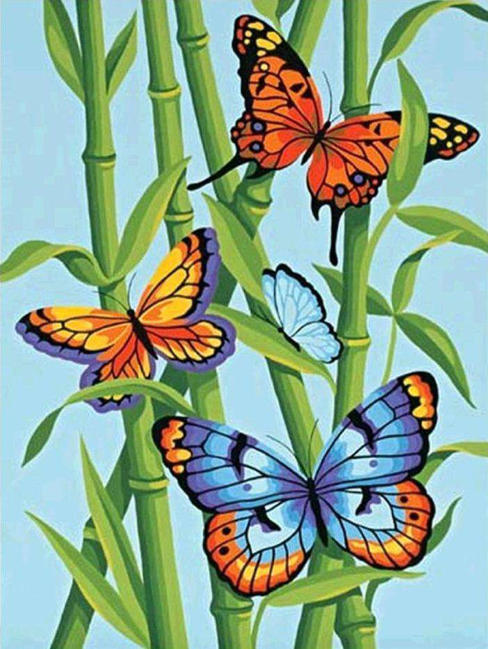 Schmetterlinge in Bambus - Diamond Painting Naturmotiv