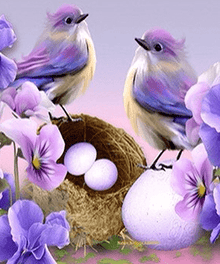 Vögel im Frühling - Diamond Painting Naturmotiv