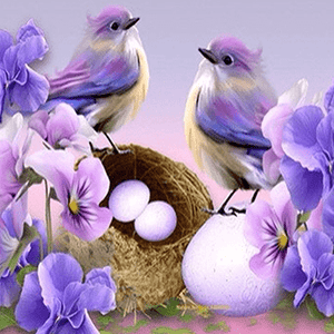 Vögel im Frühling - Diamond Painting Naturmotiv