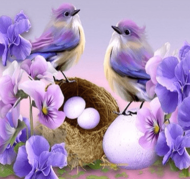 Vögel im Frühling - Diamond Painting Naturmotiv