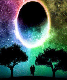 Vollmond mit Bäumen - Diamond Painting Nachtmotiv