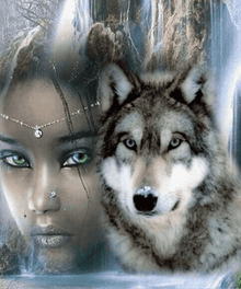 Frau und Wolf - Diamond Painting Fantasy-Tiermotiv