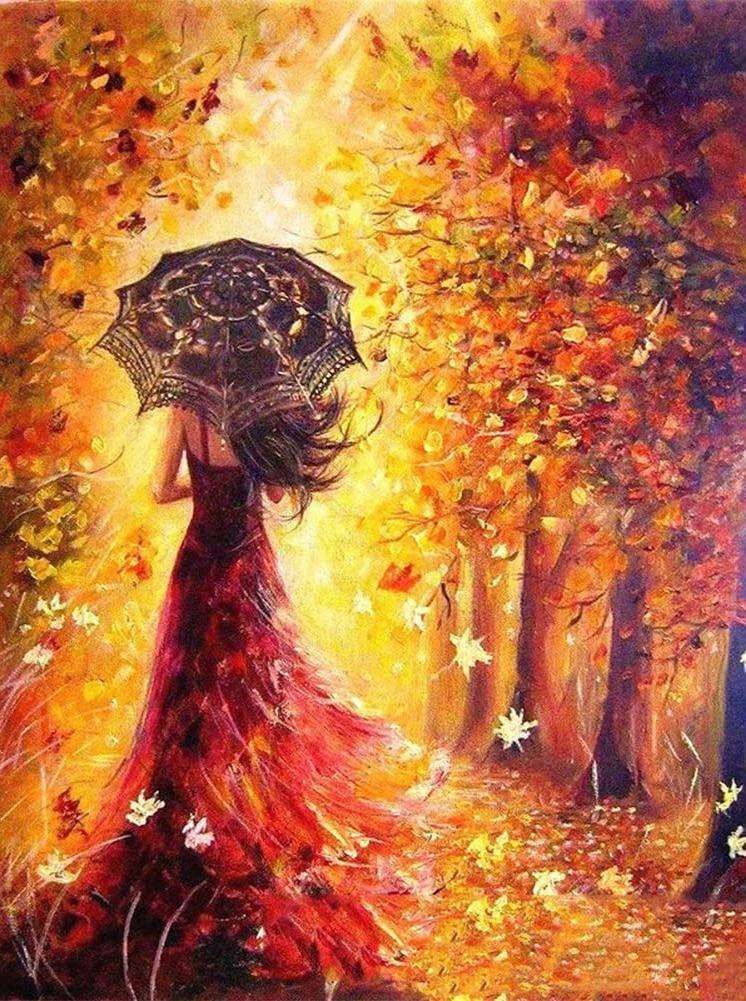 Frau im roten Kleid - Diamond Painting Porträtmotiv