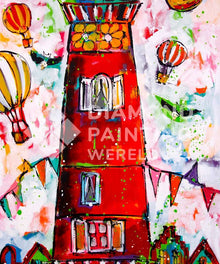Leuchtturm und Heißluftballons - Diamond Painting Exklusiv-Edition