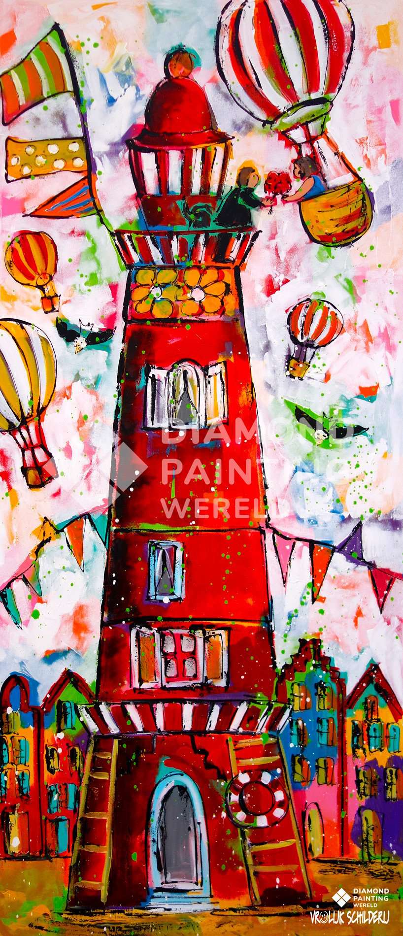 Leuchtturm und Heißluftballons - Diamond Painting Exklusiv-Edition