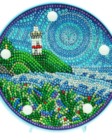 Runde Leuchtturm Diamond Painting Lampe mit Küstenmotiv