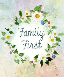 Family First Diamond Painting mit Blumenkranz