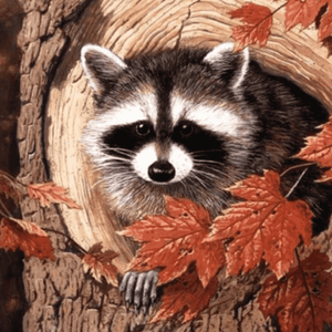 Waschbär im Baum - Diamond Painting Tiermotiv