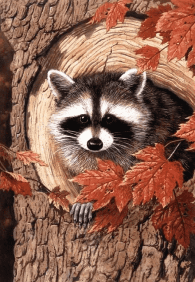 Waschbär im Baum - Diamond Painting Tiermotiv