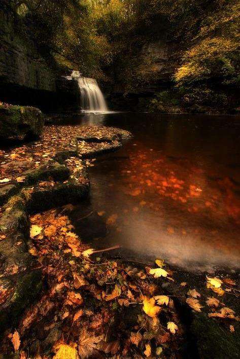 Wasserfall im herbstlichen Wald - Diamond Painting Naturmotiv