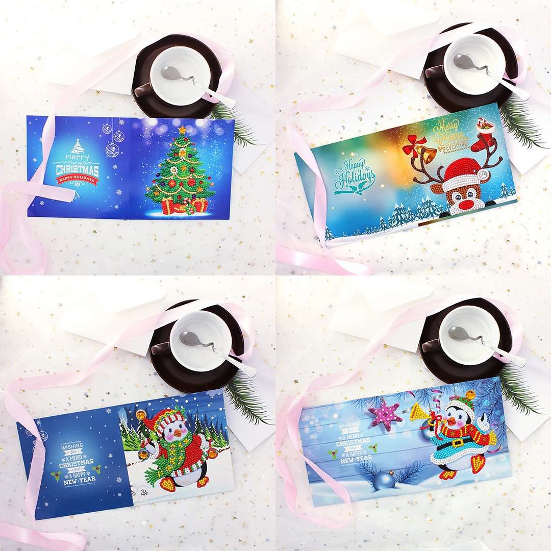 Weihnachtskarten Set 2 Diamond Painting 4 Stück