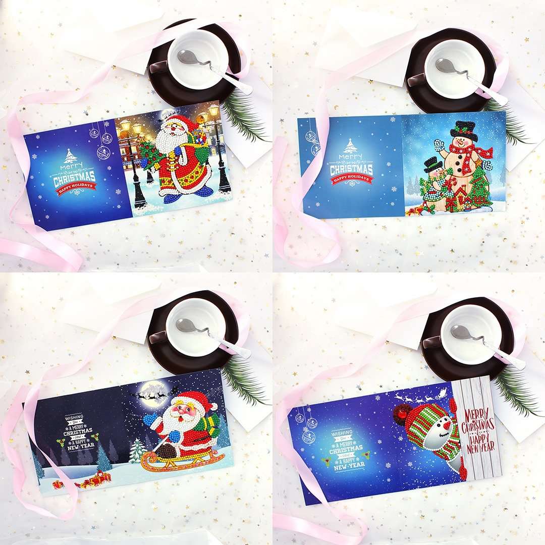 Weihnachtskarten Set 3 Diamond Painting 4 Stück