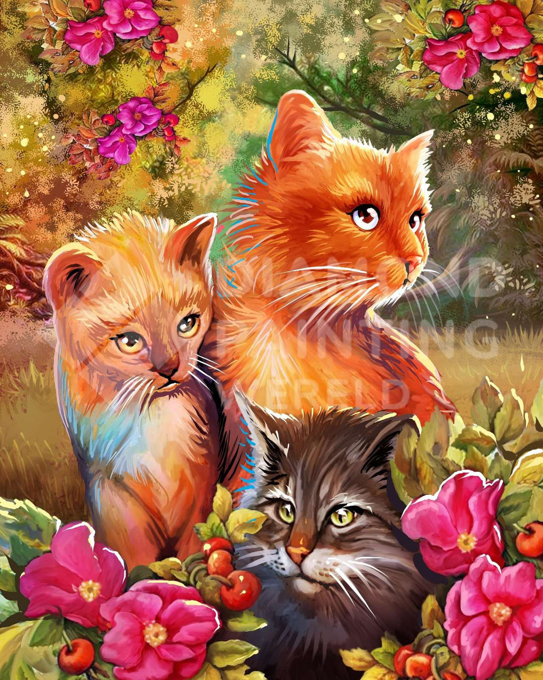 Katzenfamilie Diamond Painting exklusives Katzenmotiv