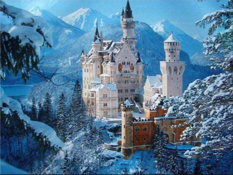 Winterschloss Landschaftsmotiv - Diamond Painting