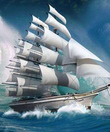 Weißes Segelschiff - Diamond Painting Meermotiv