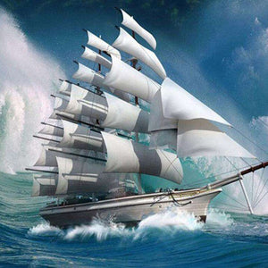 Weißes Segelschiff - Diamond Painting Meermotiv