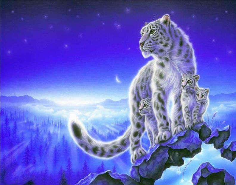 Weiße Tiger auf einem Berg - Diamond Painting Tiermotiv