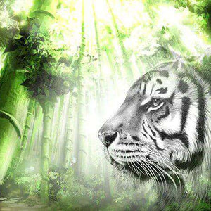 Weißer Tiger im grünen Wald - Diamond Painting Tiermotiv