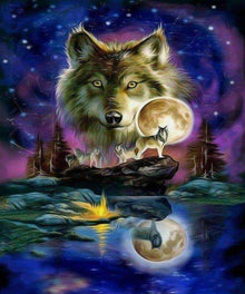 Wolf bei Vollmond - Diamond Painting Tiermotiv