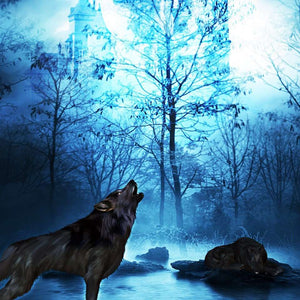 Wolf und Schloss - Diamond Painting Tiermotiv