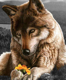 Wolf mit Blume - Diamond Painting Tiermotiv