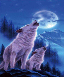 Wölfe bei Vollmond - Diamond Painting Nachtmotiv
