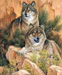 Wölfe auf einem Felsen - Diamond Painting Tiermotiv