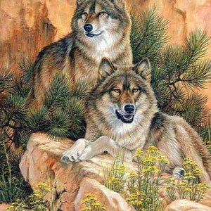 Wölfe auf einem Felsen - Diamond Painting Tiermotiv