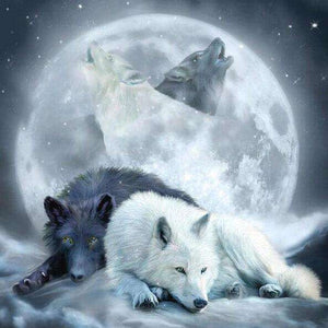 Wölfe in der Nacht - Diamond Painting Tiermotiv