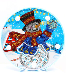 Runde Schneemann Diamond Painting Lampe mit Zylinder und Geschenk