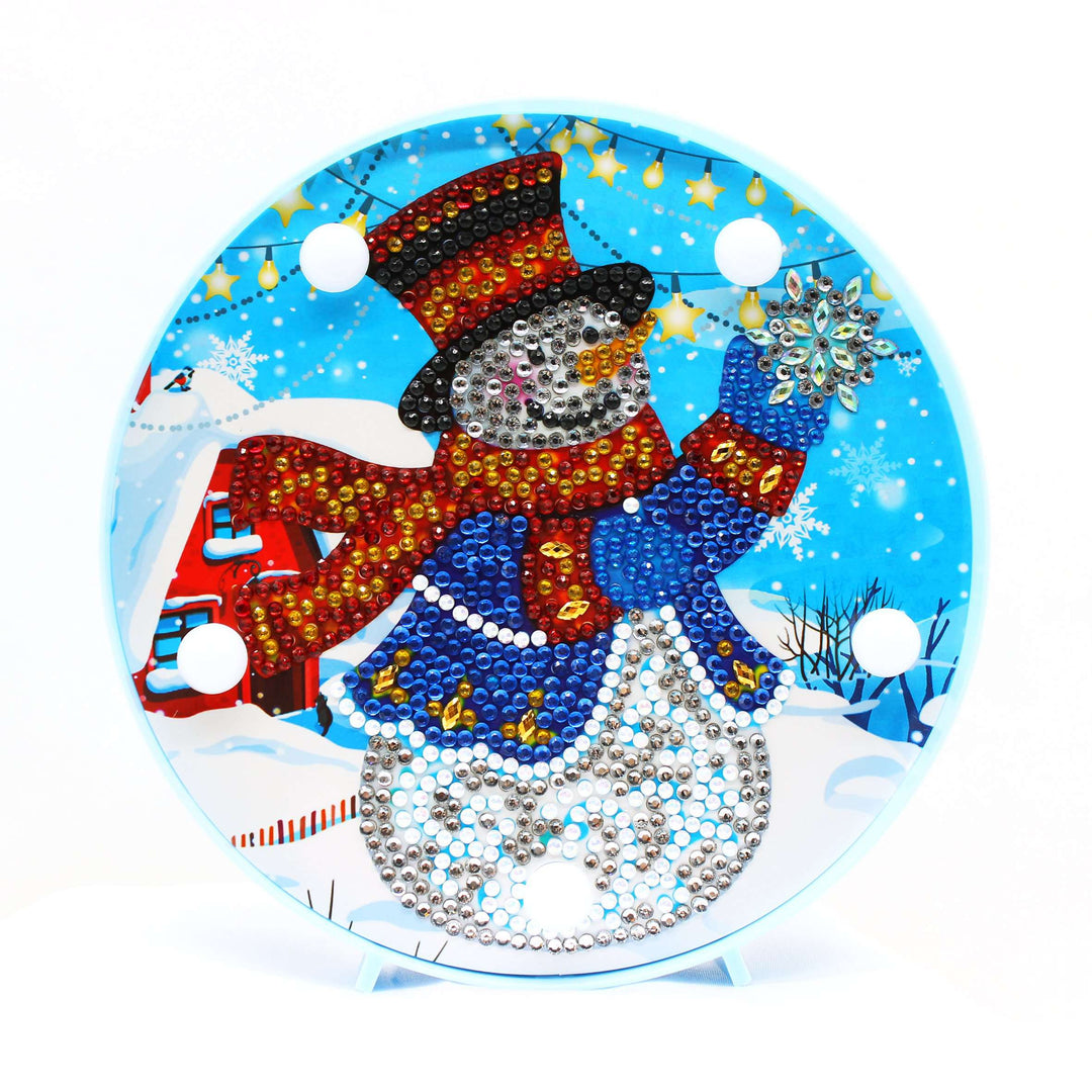 Runde Schneemann Diamond Painting Lampe mit Zylinder und Geschenk