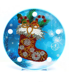 Runde Weihnachtsstrumpf Diamond Painting Lampe mit Zuckerstangen