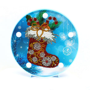 Runde Weihnachtsstrumpf Diamond Painting Lampe mit Zuckerstangen