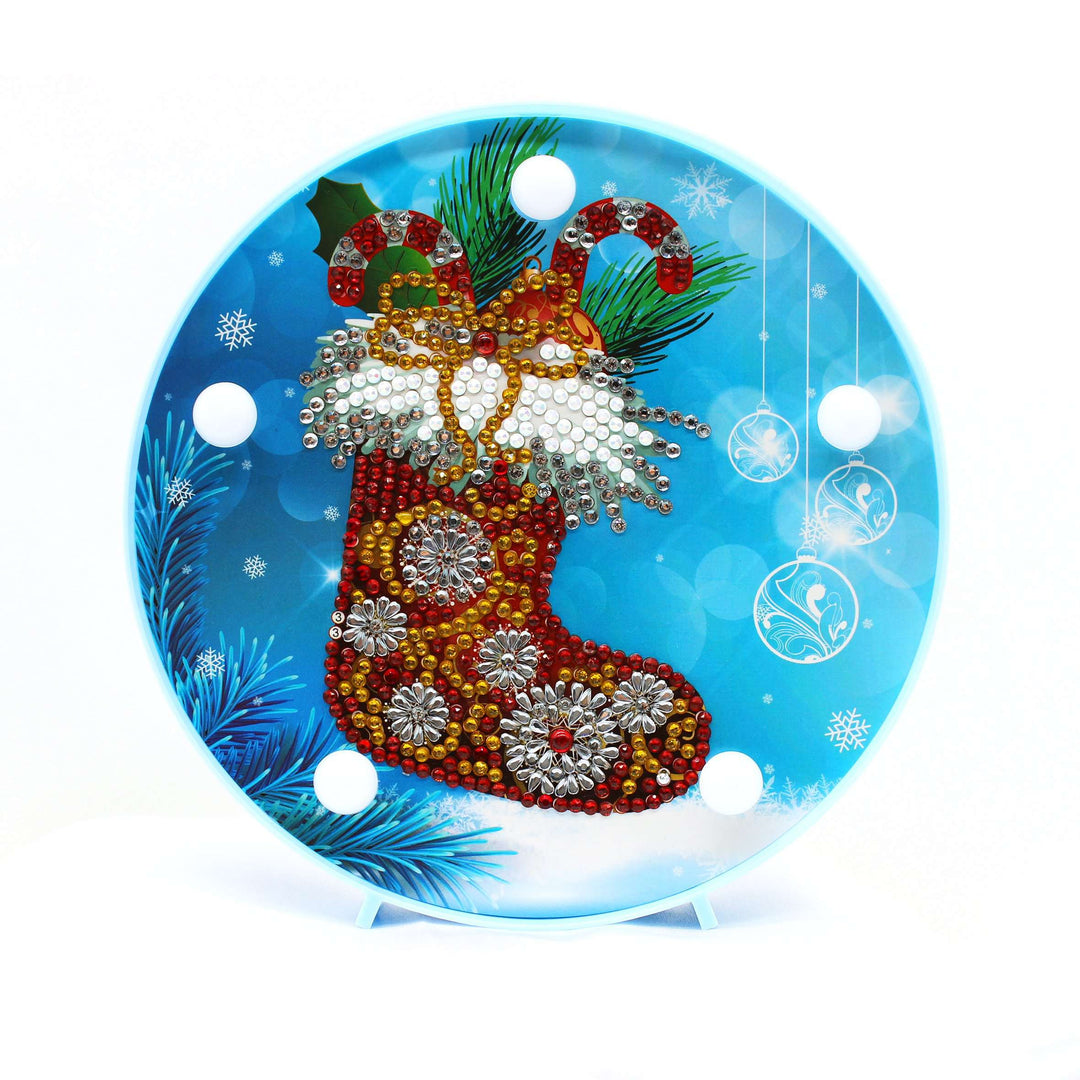 Runde Weihnachtsstrumpf Diamond Painting Lampe mit Zuckerstangen