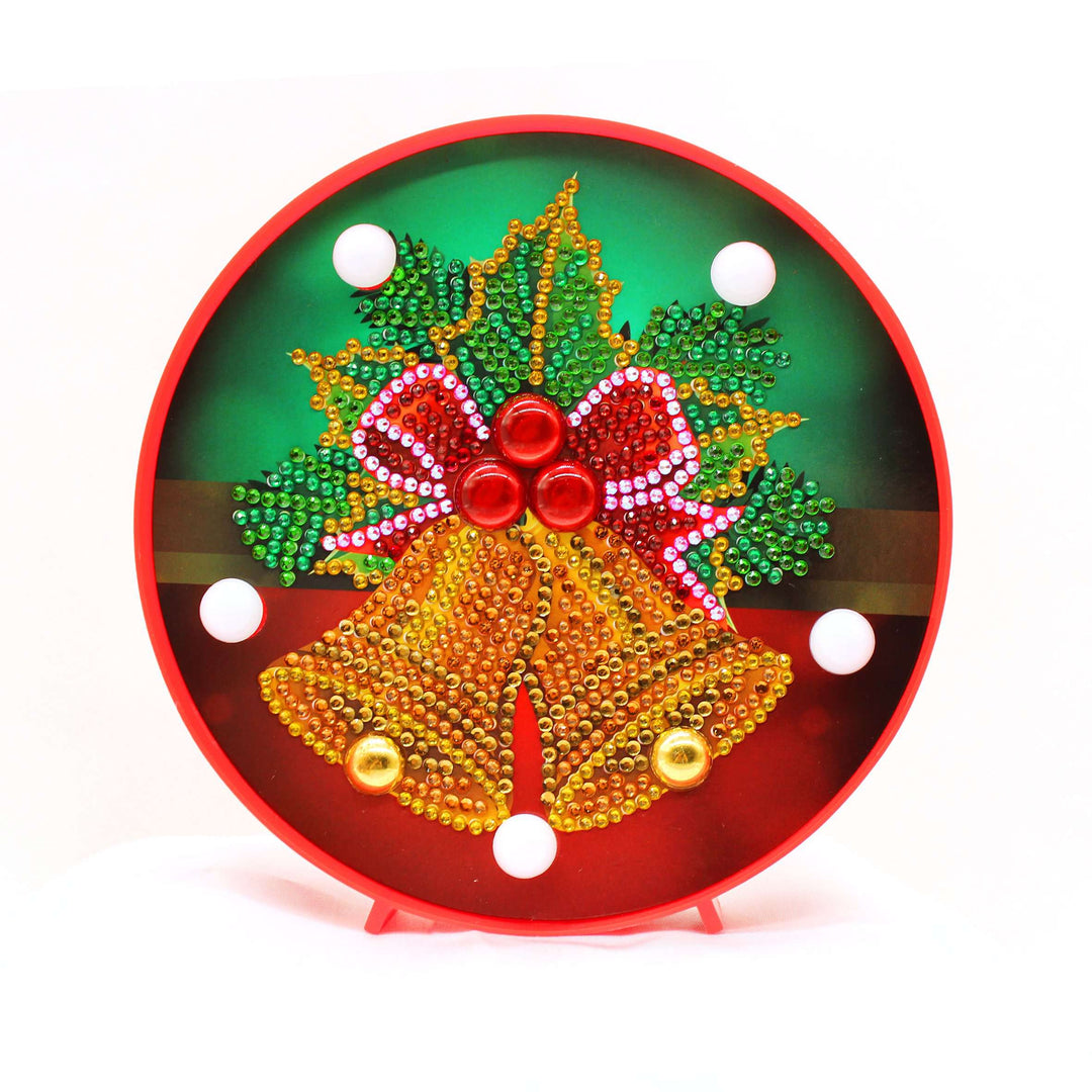 Runde Weihnachtsglocken Diamond Painting Lampe mit roter Schleife