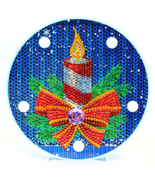 Runde Weihnachtskerze Diamond Painting Lampe mit roter Schleife