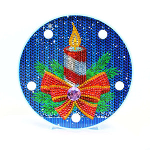 Runde Weihnachtskerze Diamond Painting Lampe mit roter Schleife