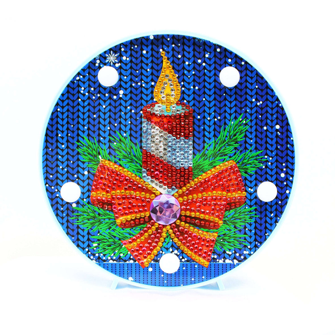 Runde Weihnachtskerze Diamond Painting Lampe mit roter Schleife