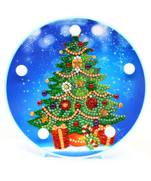 Runde Weihnachtsbaum Diamond Painting Lampe mit Geschenken und Sternen