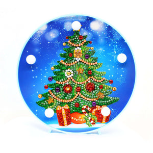 Runde Weihnachtsbaum Diamond Painting Lampe mit Geschenken und Sternen